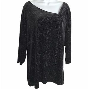 Avenue Black Crushed Velvet Top W/Silver Metallic